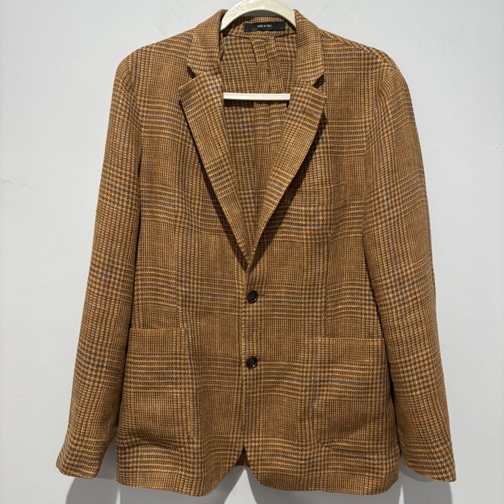 Todd Snyder Mens Glen Plaid Sport Coat Brown linen Blend Blazer Made in Italy